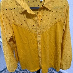 Yellow Eyelet Button-Up Blouse#910